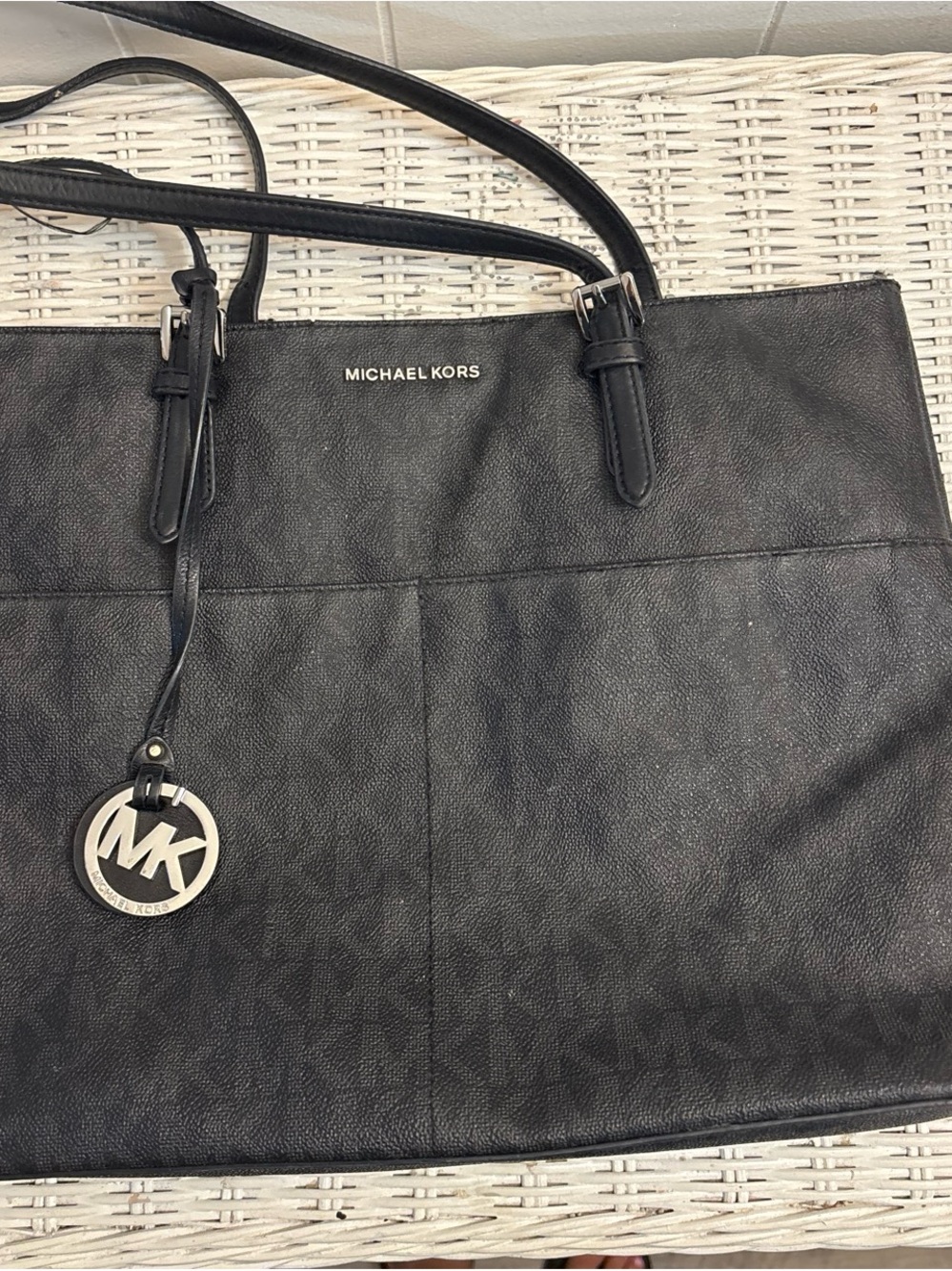Michael Kors Black Leather Tote with MK Charm